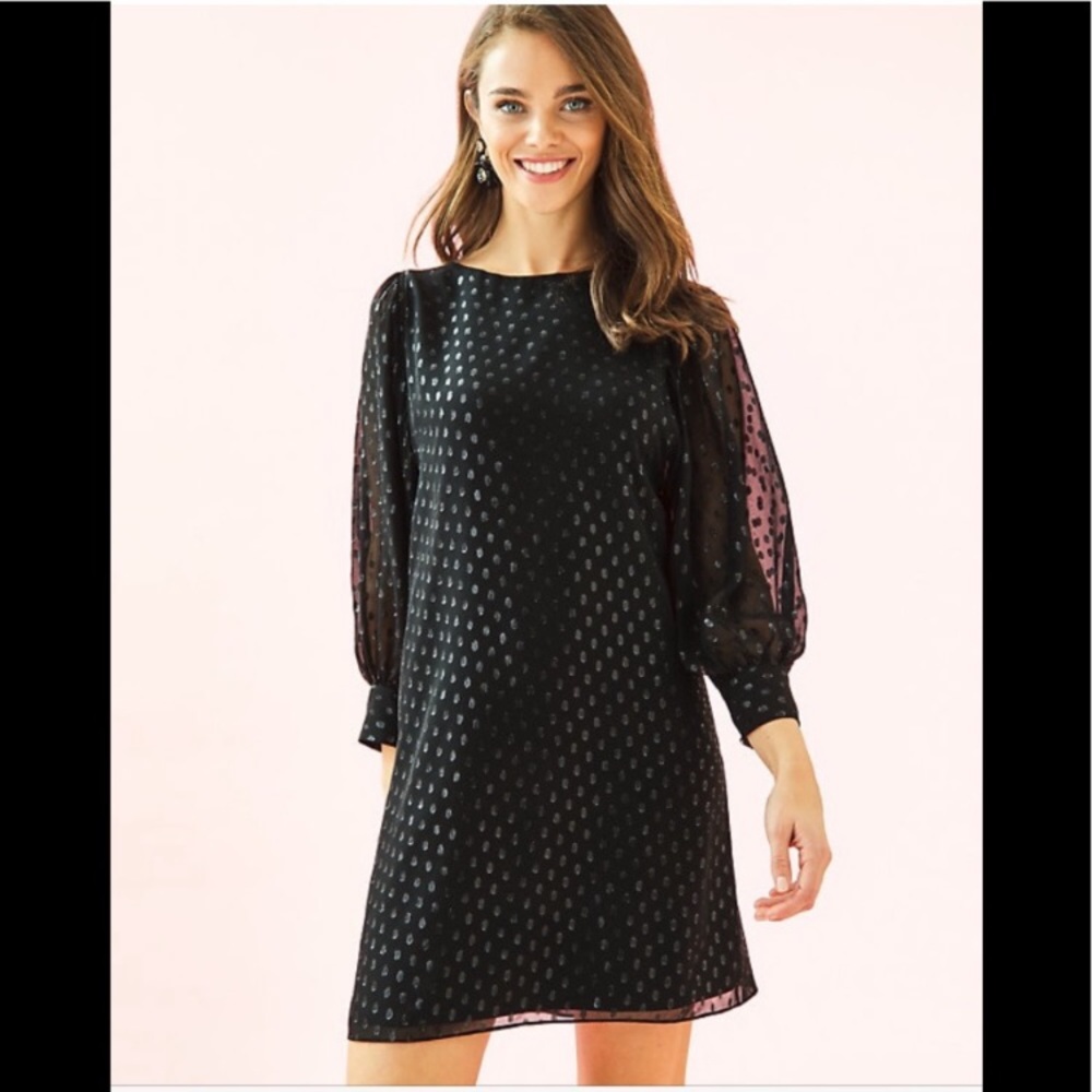 Lilly Pulitzer Black Sheer Dot Long-Sleeve Shift Dress